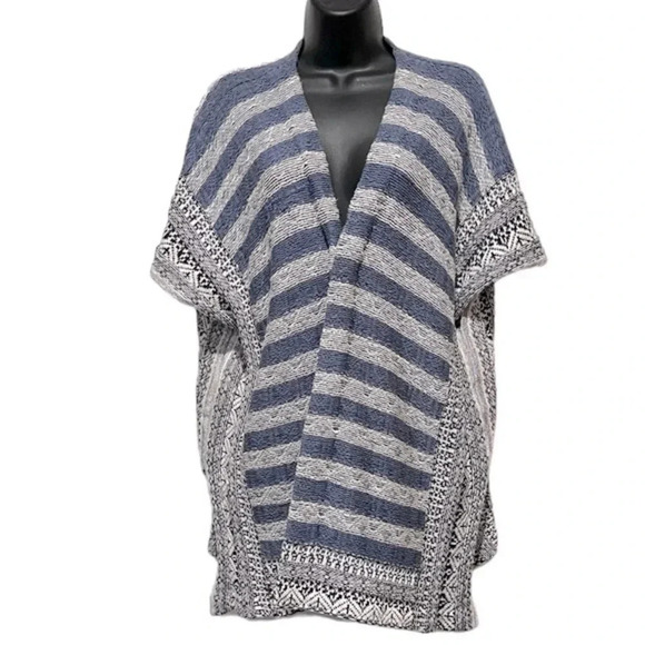 Chaps Southwestern Striped Open Front Boho Blue Poncho Cardigan Women’s size XL - Picture 4 of 10